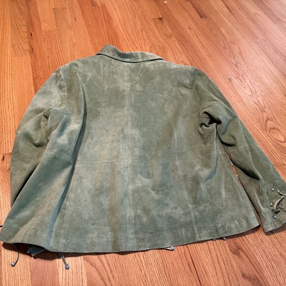 Victor Costa Sz 1X Suede Leather Green Coat Jacket Turquoise Stones FRINGE - Picture 10 of 10